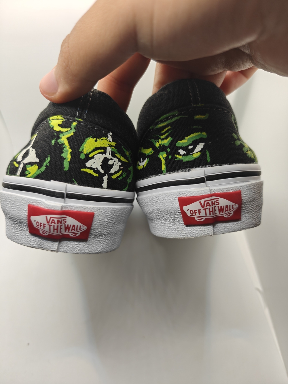 Vans Black Slip-On Shoes with Neon Green Graphic Eyes Glow On The Dark - Picture 2 of 8